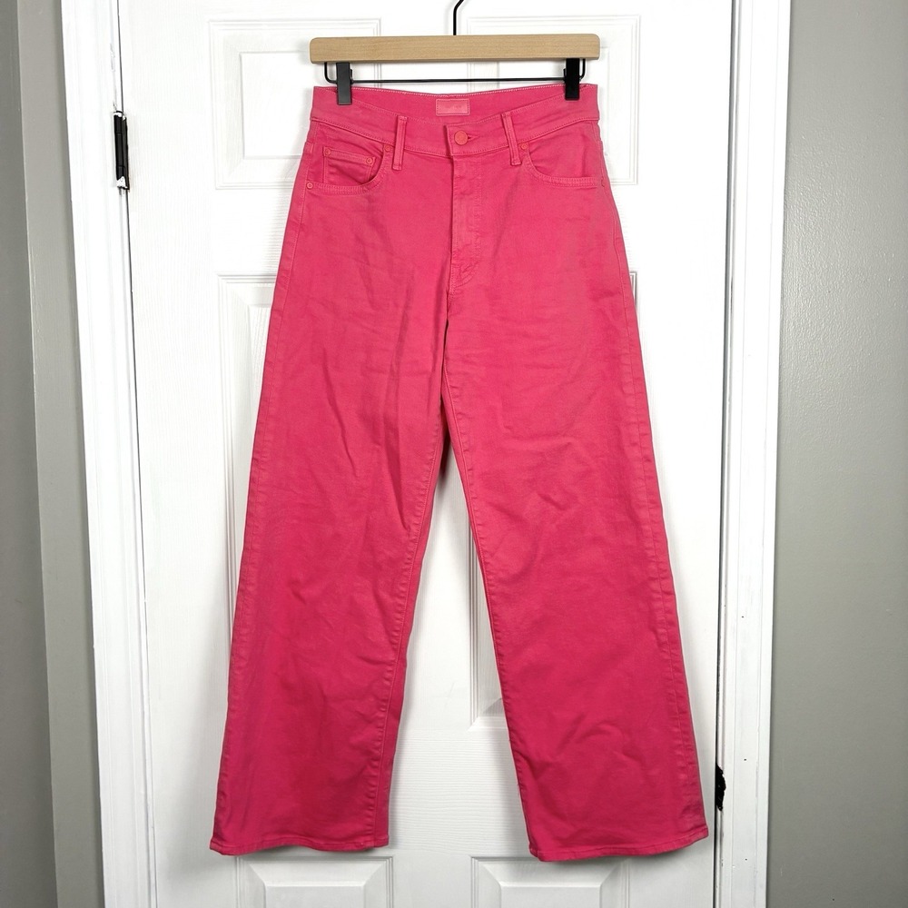 MOTHER Mid Rise Maven Flood Wide Leg Denim Jeans Hot Vibrant Pink Womens Size 26